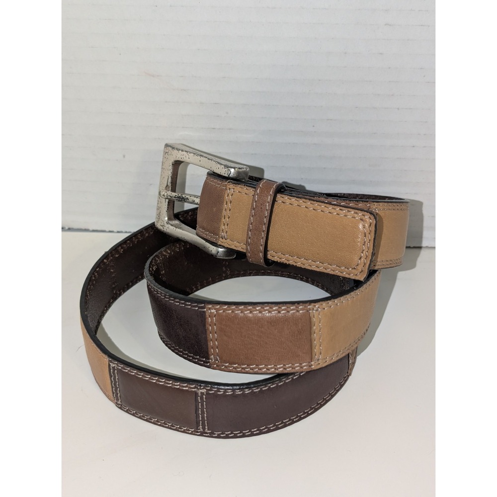 Vintage‎ Y2K FOSSIL Brown Leather Patchwork Belt Large